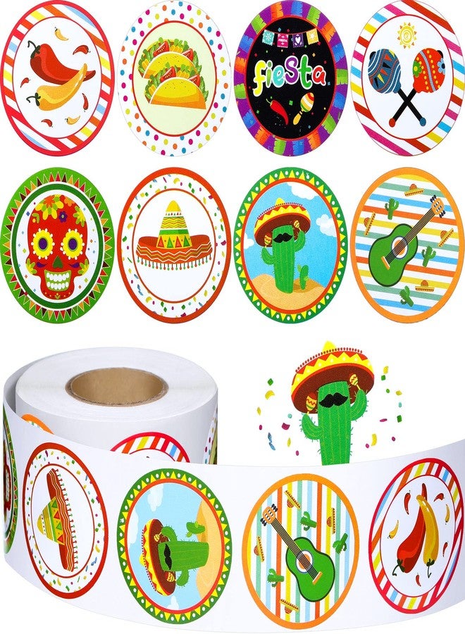 Teling 500 Pcs Cinco De Mayo Stickers Mexican Taco Cactus Guitar Fiesta Stickers Mexican Party Favors Round Circle Labels with 8 Patterns for Cinco De Mayo(Novel Style) - Image 1