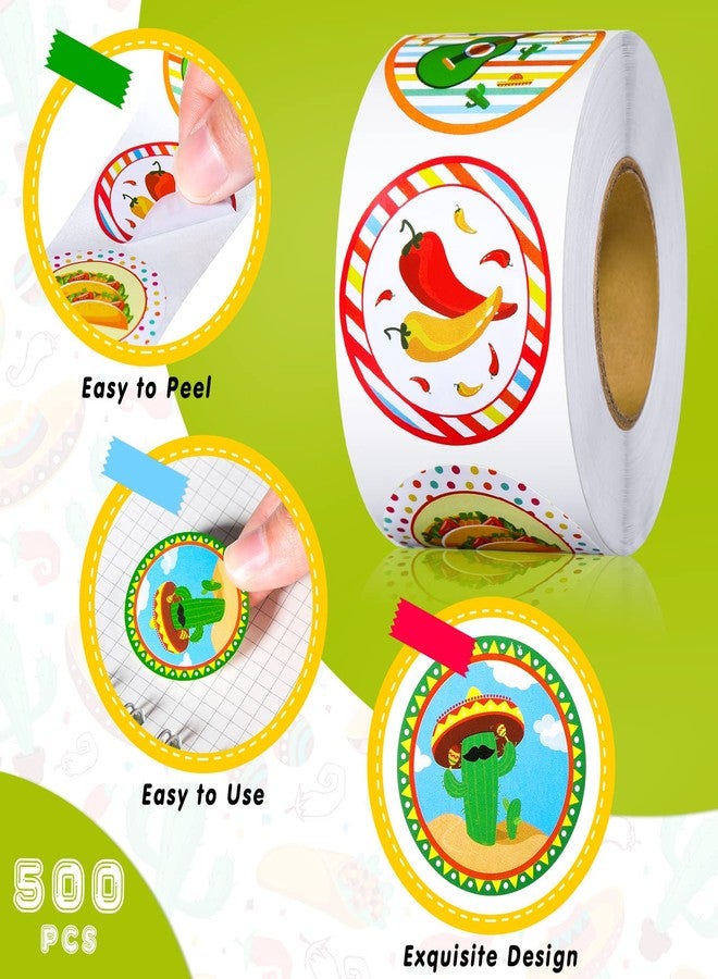Teling 500 Pcs Cinco De Mayo Stickers Mexican Taco Cactus Guitar Fiesta Stickers Mexican Party Favors Round Circle Labels with 8 Patterns for Cinco De Mayo(Novel Style) - Image 5