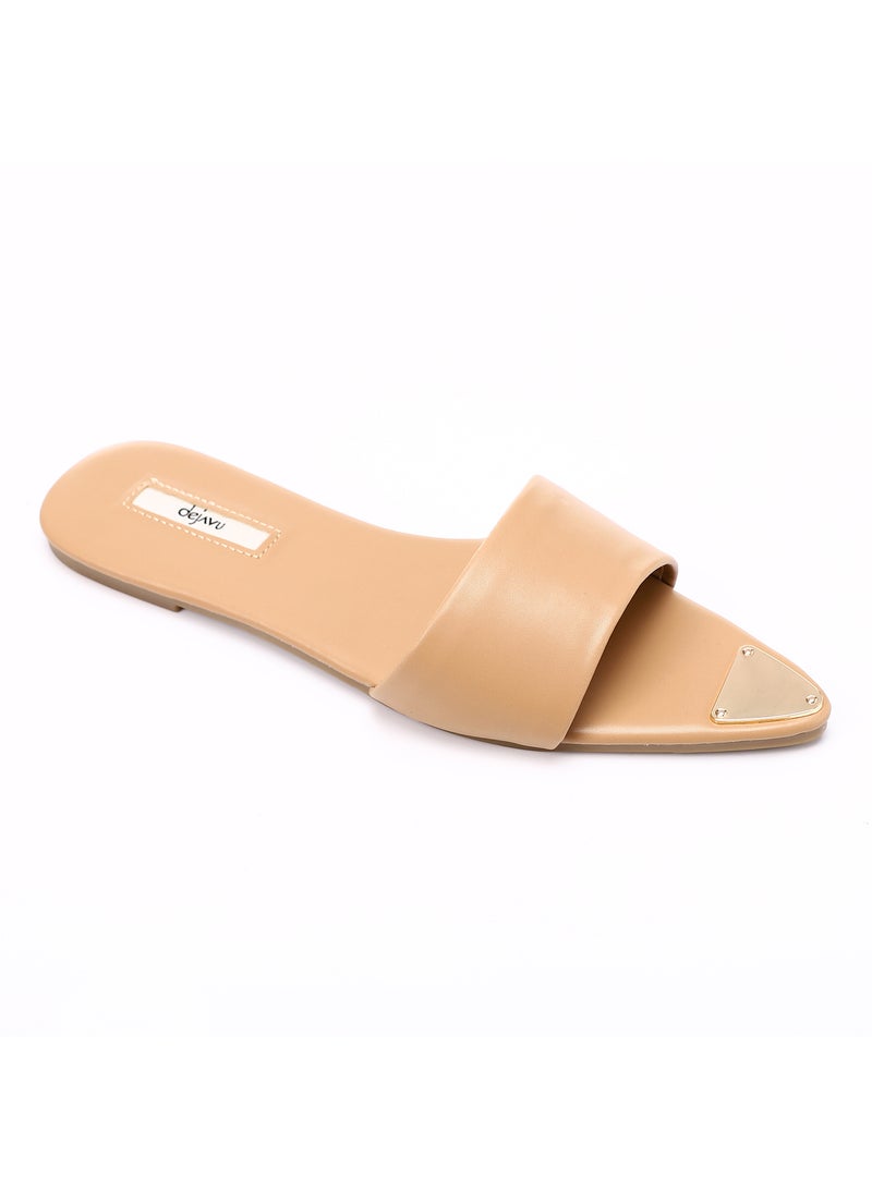 DejaVu - Metal Accessory Pointed Footbed Slip On Slipper - CAMEL - Image 1