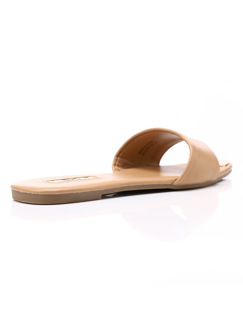 DejaVu - Metal Accessory Pointed Footbed Slip On Slipper - CAMEL - Image 1