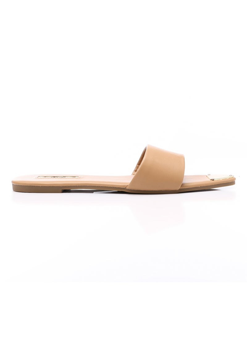 DejaVu - Metal Accessory Pointed Footbed Slip On Slipper - CAMEL - Image 1