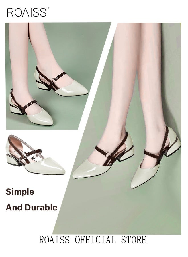 roaiss Low-Heeled Sandals Women's New British Style Thick-Heeled Sandals Fashion Comfortable Outer Wear Ladies Shallow Mouth Pointed Pumps Shoes - Image 3