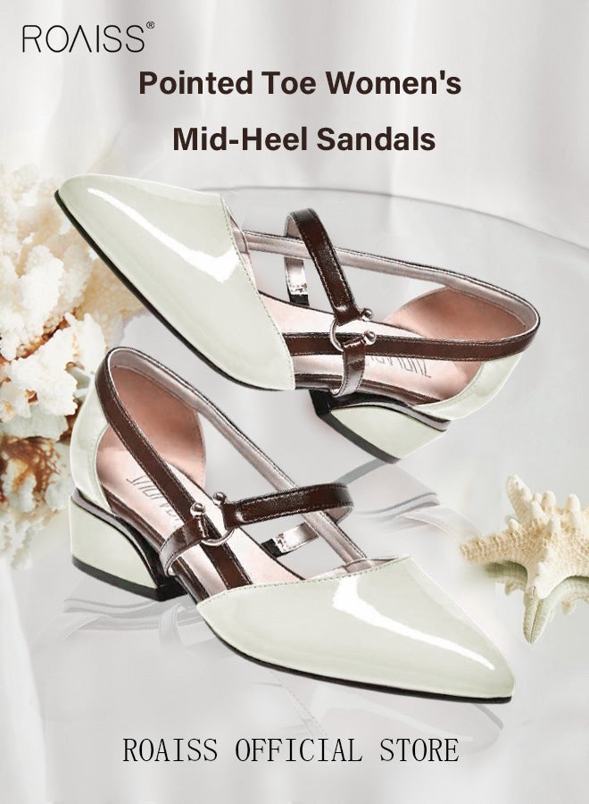 roaiss Low-Heeled Sandals Women's New British Style Thick-Heeled Sandals Fashion Comfortable Outer Wear Ladies Shallow Mouth Pointed Pumps Shoes - Image 2