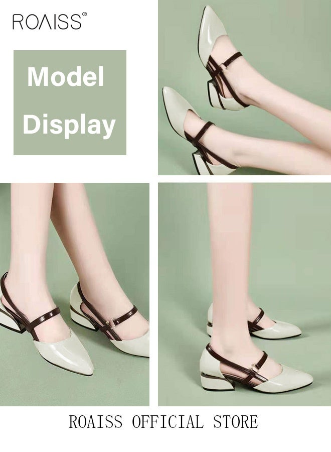 roaiss Low-Heeled Sandals Women's New British Style Thick-Heeled Sandals Fashion Comfortable Outer Wear Ladies Shallow Mouth Pointed Pumps Shoes - Image 5