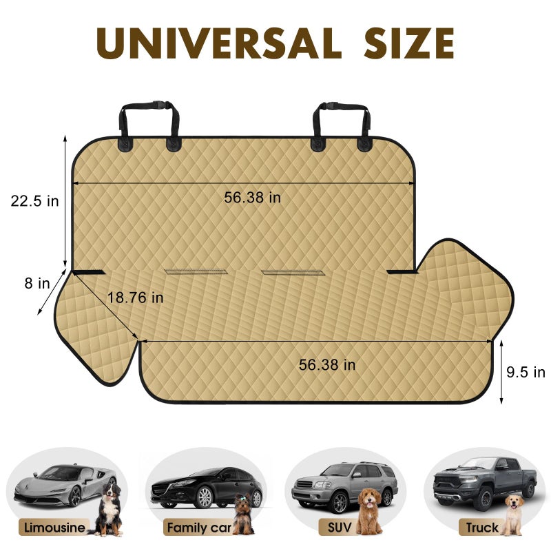 NECKORY Backseat Cover for Dogs, Waterproof and Non-Slip Pet Bench Seat Covers, Car Seat Protector for Back Seat, Universal Size Rear Car Seat Cover Fits Cars, Trucks and SUVs, L-Khaki&Black - Image 2