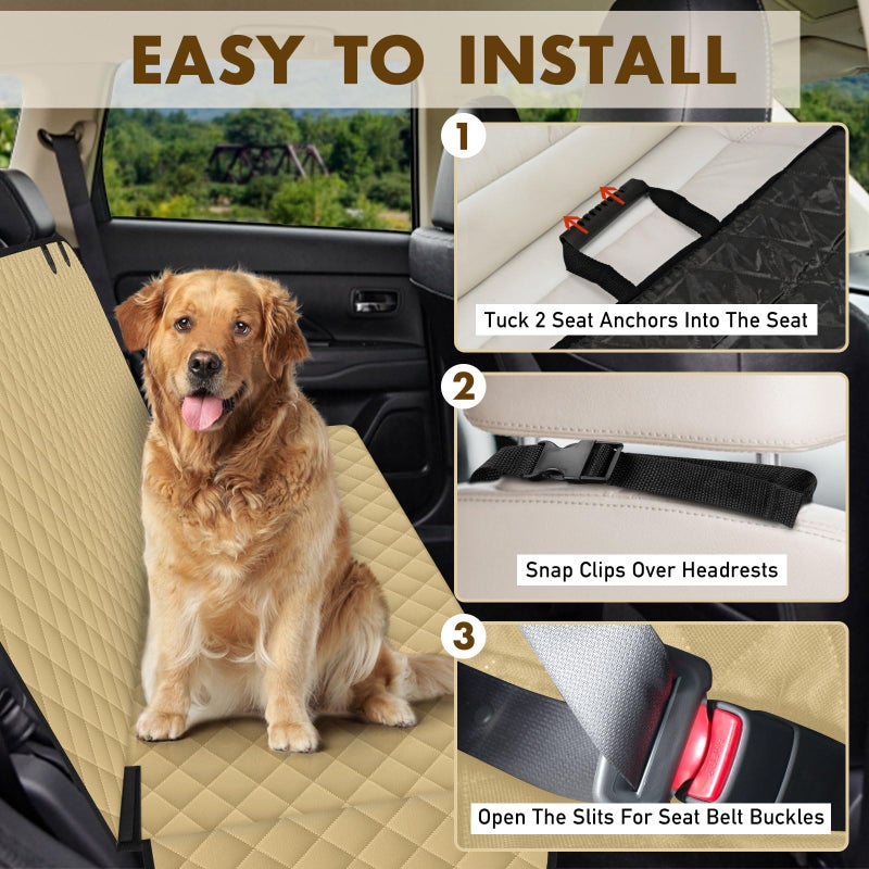 NECKORY Backseat Cover for Dogs, Waterproof and Non-Slip Pet Bench Seat Covers, Car Seat Protector for Back Seat, Universal Size Rear Car Seat Cover Fits Cars, Trucks and SUVs, L-Khaki&Black - Image 3