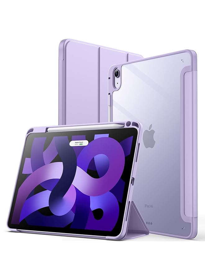 Jetech Case For iPad Air 5 4 2022 2020 5Th 4Th Generation 10.9 Inch With Pencil Holder Clear Transparent Back Shell Slim Stand Shockproof Tablet Cover Auto Wake Sleep Light Purple - Image 1