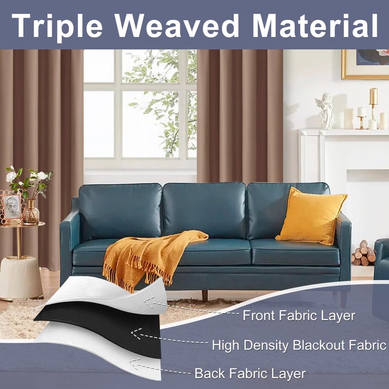 JIUZHEN Blackout Curtains for Bedroom - Thermal Insulated Room Darkening Rod Pocket Curtains for Living Room, Set of 2 Panels with Tiebacks, 42 x 63 Inch Length, Cappuccino - Image 3