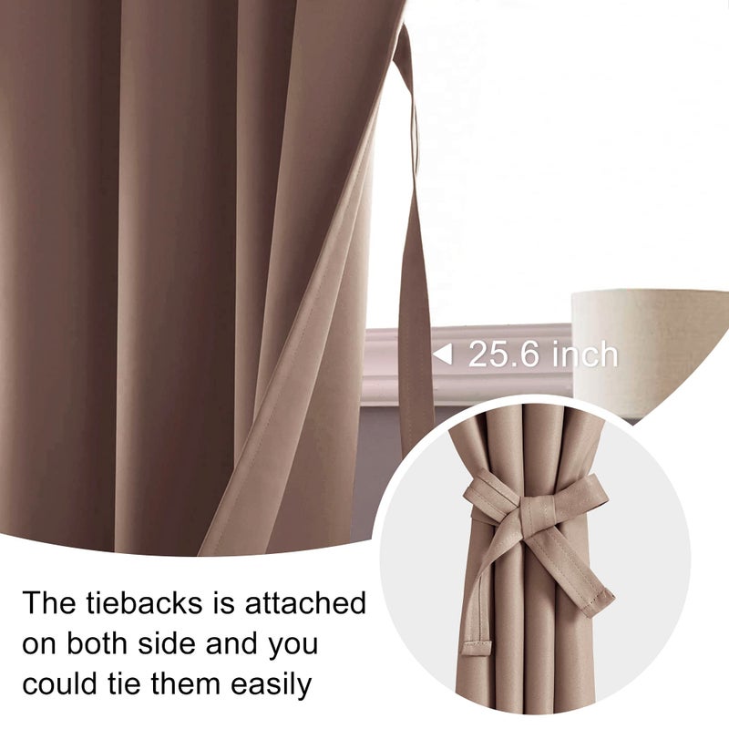 JIUZHEN Blackout Curtains for Bedroom - Thermal Insulated Room Darkening Rod Pocket Curtains for Living Room, Set of 2 Panels with Tiebacks, 42 x 63 Inch Length, Cappuccino - Image 4