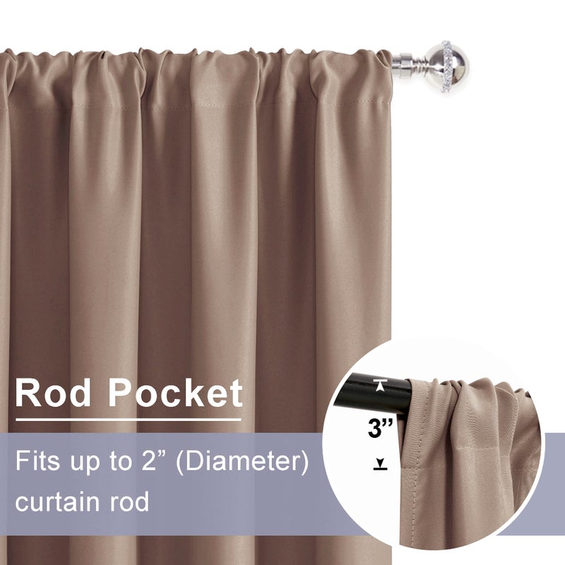 JIUZHEN Blackout Curtains for Bedroom - Thermal Insulated Room Darkening Rod Pocket Curtains for Living Room, Set of 2 Panels with Tiebacks, 42 x 63 Inch Length, Cappuccino - Image 5