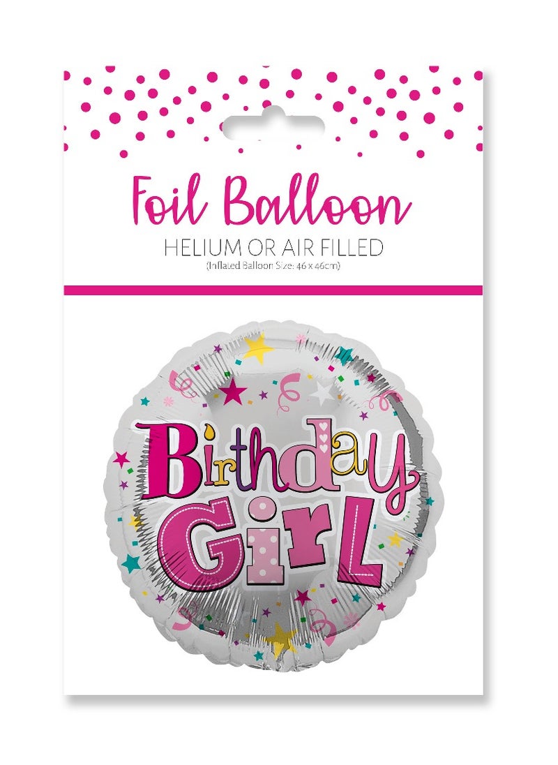 EuroWrap Birthday Girl Foil Balloon 45.7cm - Perfect for Celebrations Like Birthdays and Decor. 