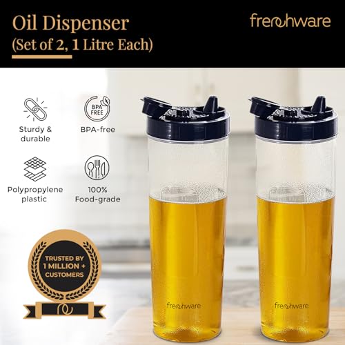 Frenchware Oil Dispenser (Pack of 2, 1 Litre Each) 100% Food-Grade, BPA-Free Plastic, Ideal for Storing & Pouring Liquids, Cooking Oils, Refined Oils, Olive Oil, Vinegar, Soy Sauce (Blue) - Image 2