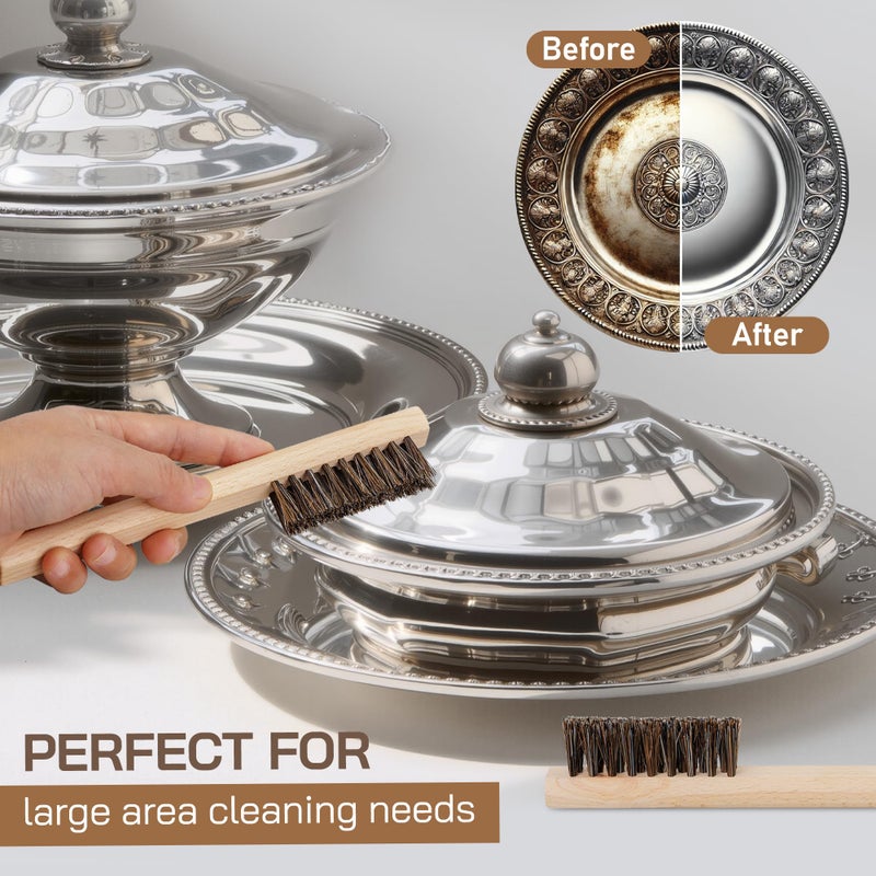 TAKAVU Horsehair Detail Brush Set 2pcs Silver Cleaning Brushes & Polish Cloth Perfect for Detailing, Polish Work, Fine and Heirloom Silverware Plateware Jewelry, Ultimate Solution for a Gleaming Finish - Image 4