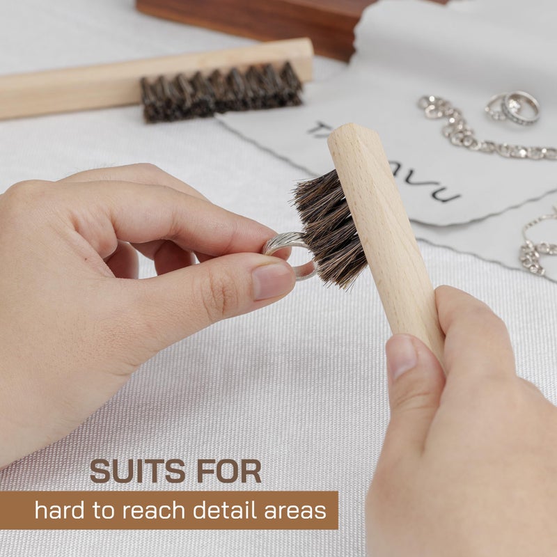 TAKAVU Horsehair Detail Brush Set 2pcs Silver Cleaning Brushes & Polish Cloth Perfect for Detailing, Polish Work, Fine and Heirloom Silverware Plateware Jewelry, Ultimate Solution for a Gleaming Finish - Image 5