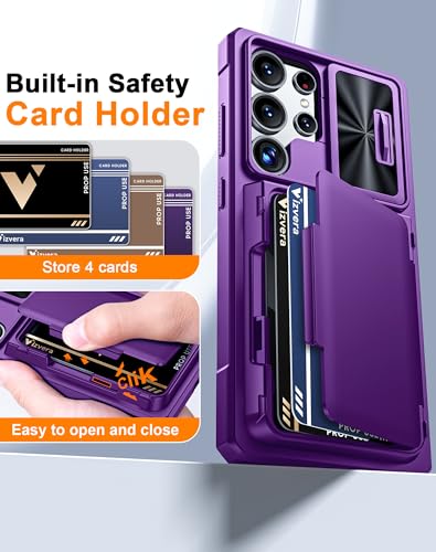 Vizvera for Samsung Galaxy S25 Ultra Case Wallet RFID [Cards Holder][Camera Cover][Edge Raised] Full Body Rugged Shockproof Silicone Protective Phone Case for Galaxy S25 Ultra 6.9" 2025(Purple) - Image 3