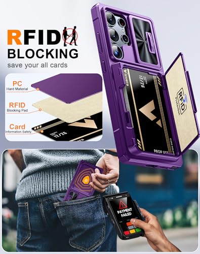 Vizvera for Samsung Galaxy S25 Ultra Case Wallet RFID [Cards Holder][Camera Cover][Edge Raised] Full Body Rugged Shockproof Silicone Protective Phone Case for Galaxy S25 Ultra 6.9" 2025(Purple) - Image 4