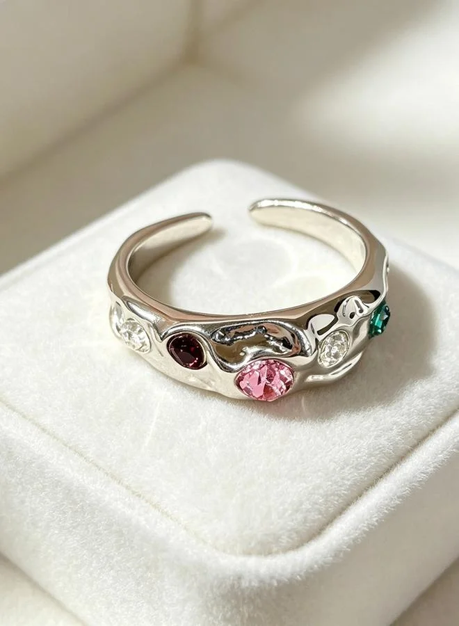 Take Two Silver Tone Gemstone Adjustable Ring