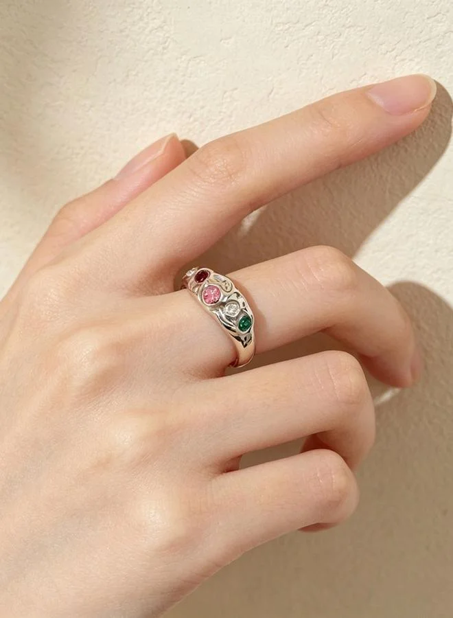 Take Two Silver Tone Gemstone Adjustable Ring