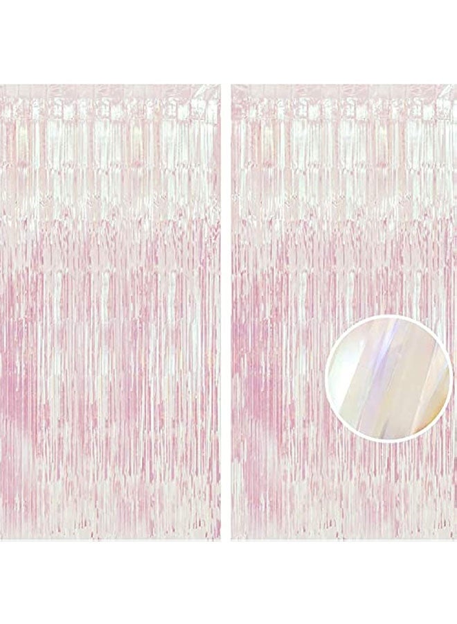 Party Decorations Iridescent Foil Fringe Backdrops - 2 Pack 3.28 x 6.56 ft Holographic Tinsel Photo Booths Pros Streamer Curtains for Easter Girl Birthdays Engagement Unicorn Parties - Clear - Image 1