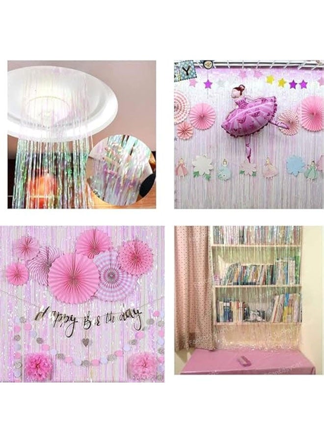 Party Decorations Iridescent Foil Fringe Backdrops - 2 Pack 3.28 x 6.56 ft Holographic Tinsel Photo Booths Pros Streamer Curtains for Easter Girl Birthdays Engagement Unicorn Parties - Clear - Image 4