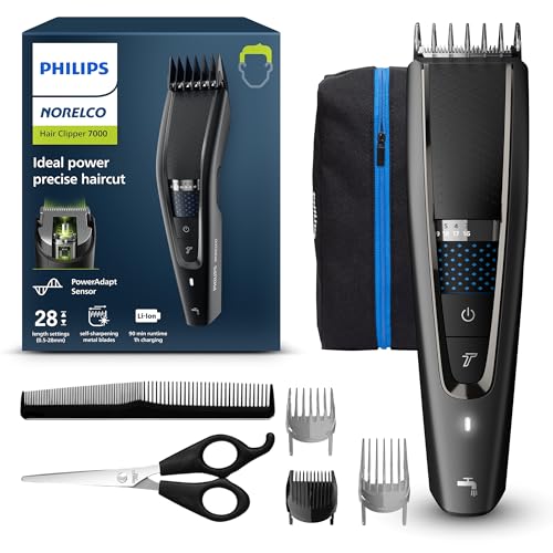 Norelco Philips Hair Clipper 7000 Series, Hair and Beard Trimmer, Precision Dial, PowerAdapt Sensor, Trim-and-Flow, DualCut, DuraPower, 28 Length Settings, 90 Min. Runtime, HC7650/40 - Image 1