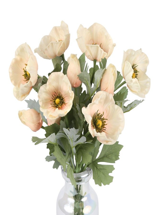 IPOPU 6pcs Poppies Flowers Artificial Champagne Fake Flowers Real Touch Faux Poppies with Stems for Wedding Bouquet Home Party Garden Outdoor Decoration(Champagne) - Image 1