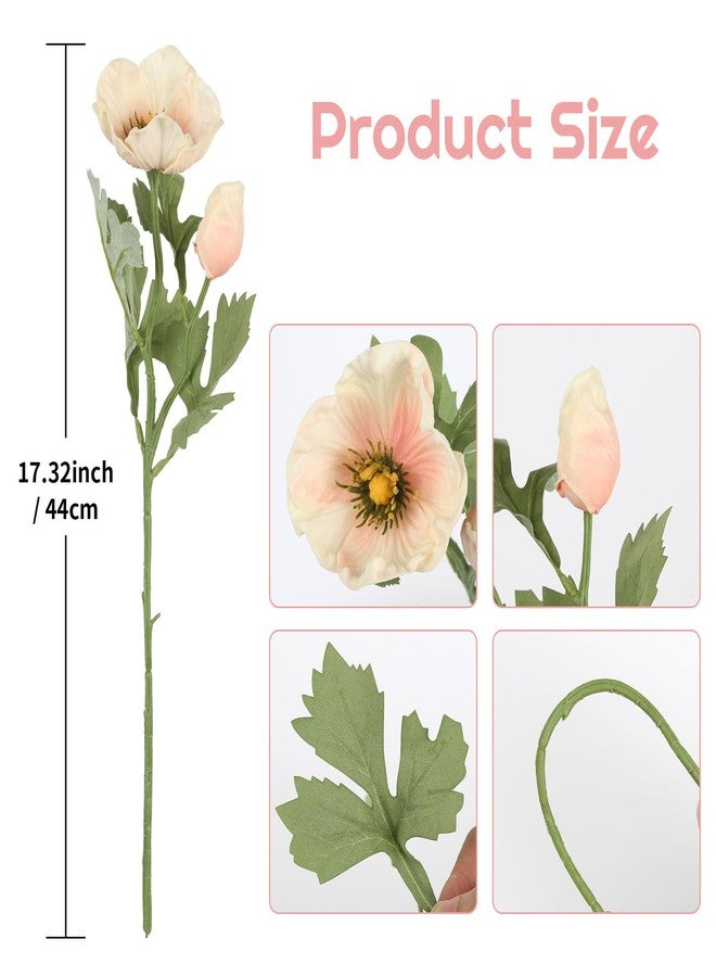 IPOPU 6pcs Poppies Flowers Artificial Champagne Fake Flowers Real Touch Faux Poppies with Stems for Wedding Bouquet Home Party Garden Outdoor Decoration(Champagne) - Image 2