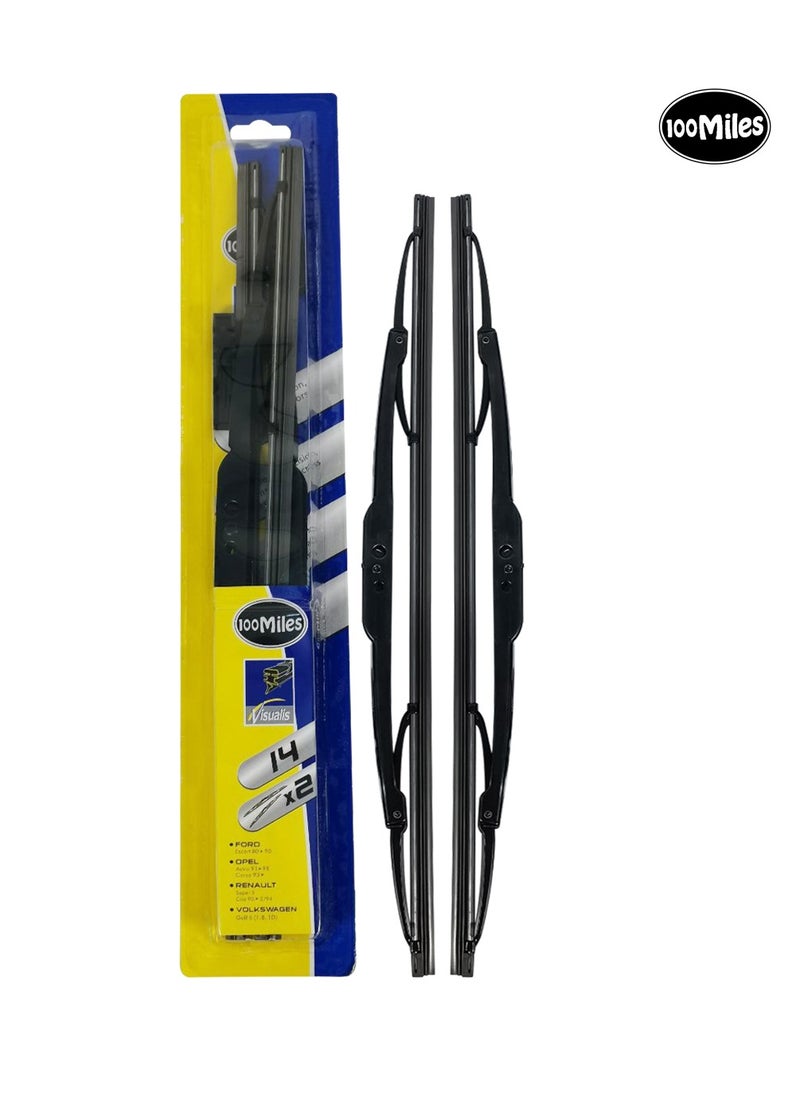 100Miles Car Wiper Blades 14 inch Professional Grade 2 Pcs Set Universal Car Wiper Blades 100miles  - Image 1