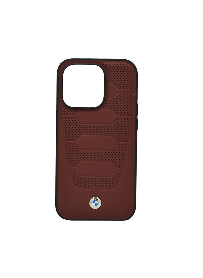 BMW - Signature Collection Genuine Leather Case with Perforated Seats Design For iPhone 14 Pro Burgundy - Image 1