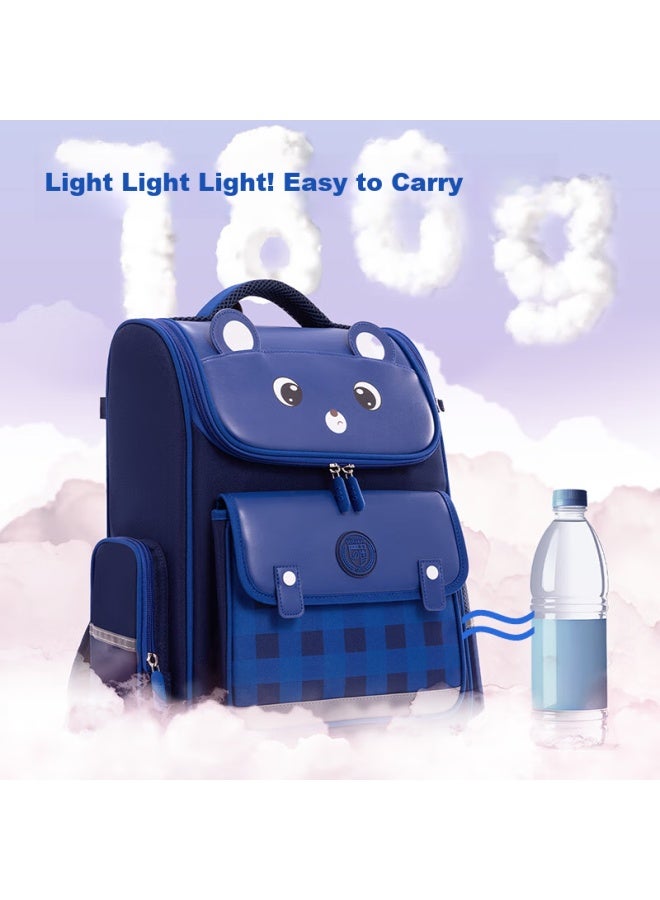 Deli Cartoon Backpack For Elementary School Students, Spine-protecting Large Capacity Backpack, Blue Bear Design For Grades 3-6 - Image 2