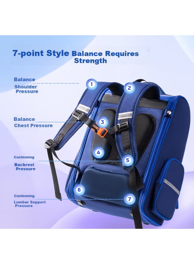 Deli Cartoon Backpack For Elementary School Students, Spine-protecting Large Capacity Backpack, Blue Bear Design For Grades 3-6 - Image 3