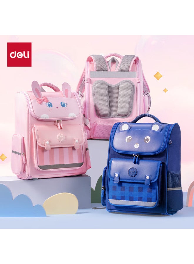 Deli Cartoon Backpack For Elementary School Students, Spine-protecting Large Capacity Backpack, Blue Bear Design For Grades 3-6 - Image 1
