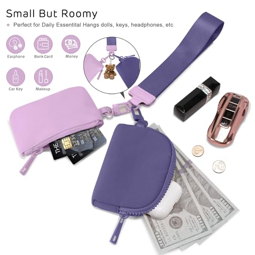 Viverte Mini Zip Around Keychain Wristlet Wallets Small Portable Dual Pounch Wristlet Detachable Coin Purse Pocket Gifts for Women Travel Sports Outdoors (Lavender+Purple) - Image 4