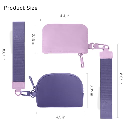 Viverte Mini Zip Around Keychain Wristlet Wallets Small Portable Dual Pounch Wristlet Detachable Coin Purse Pocket Gifts for Women Travel Sports Outdoors (Lavender+Purple) - Image 3