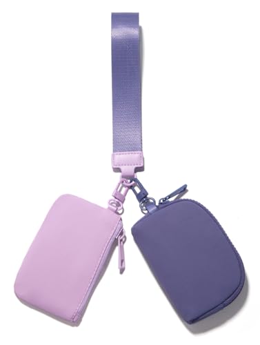 Viverte Mini Zip Around Keychain Wristlet Wallets Small Portable Dual Pounch Wristlet Detachable Coin Purse Pocket Gifts for Women Travel Sports Outdoors (Lavender+Purple) - Image 1