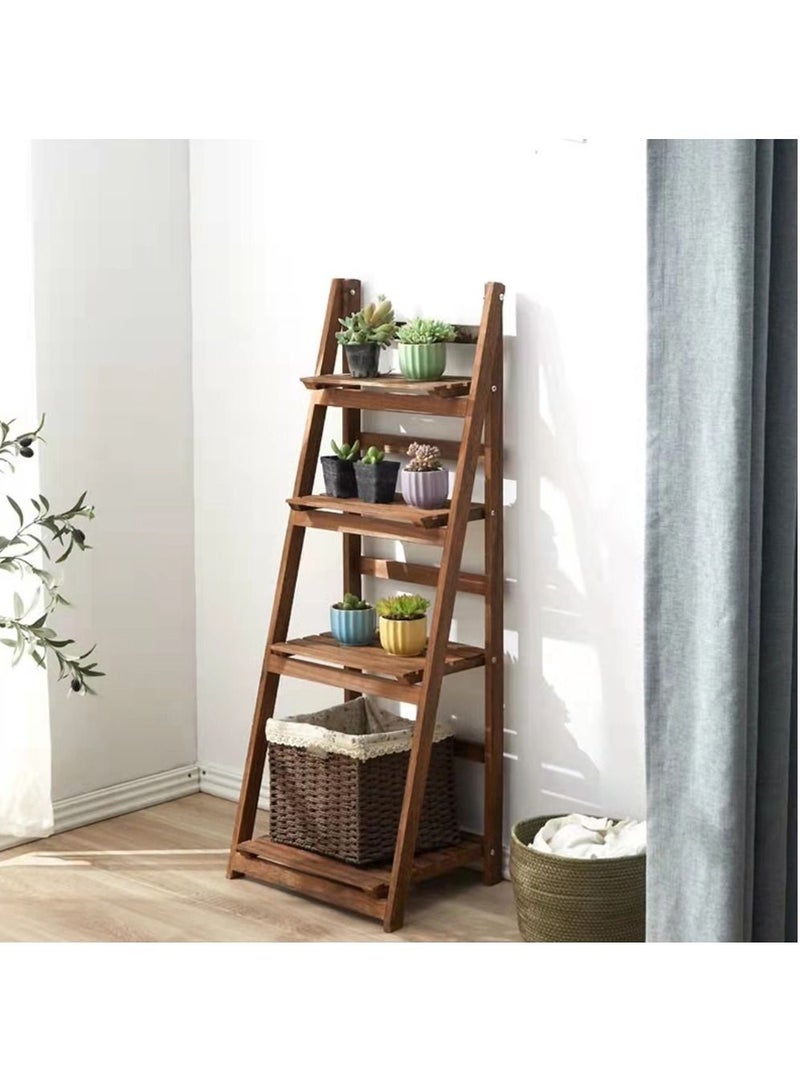 Generic FFD 4 Tier Folding Wooden Plant Stand Wood Organizer Flower Pot Shelf Display Rack Towel Holder Ladder Garden Indoors Outdoors  - Image 1