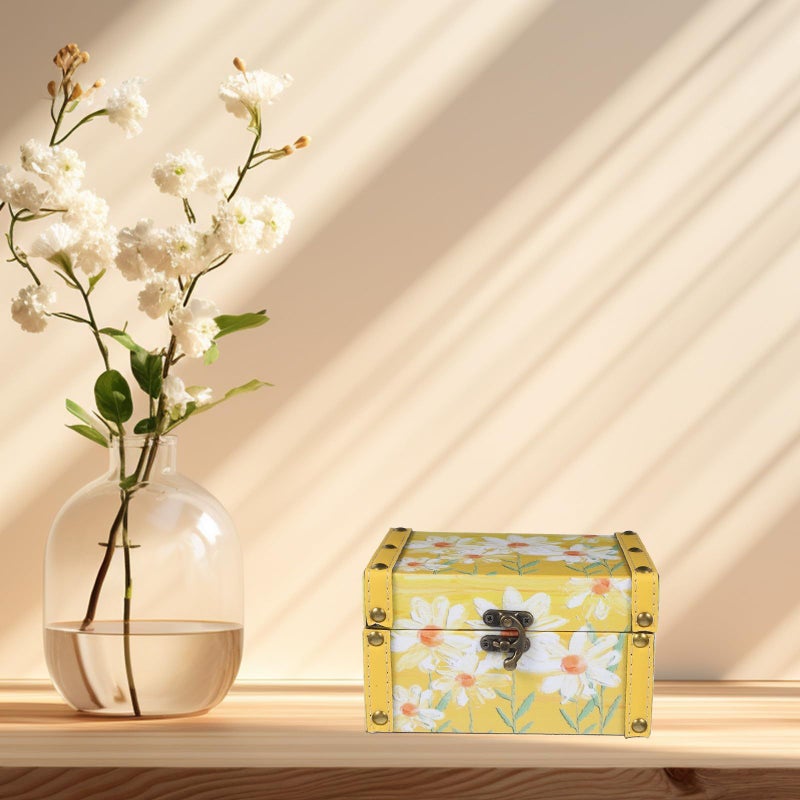 Daisy Oil Painting Wooden Jewelry Storage Box Pu Leather Keepsake Organizer - Image 5
