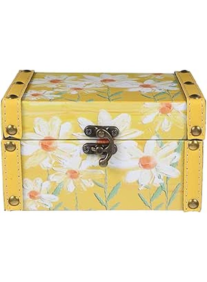 Daisy Oil Painting Wooden Jewelry Storage Box Pu Leather Keepsake Organizer - Image 1