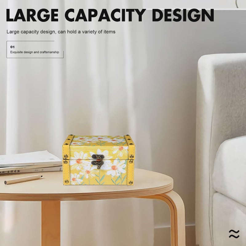 Daisy Oil Painting Wooden Jewelry Storage Box Pu Leather Keepsake Organizer - Image 4