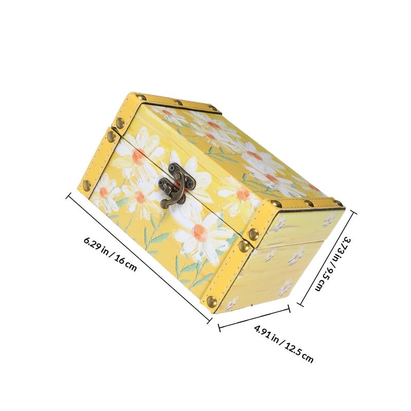 Daisy Oil Painting Wooden Jewelry Storage Box Pu Leather Keepsake Organizer - Image 3