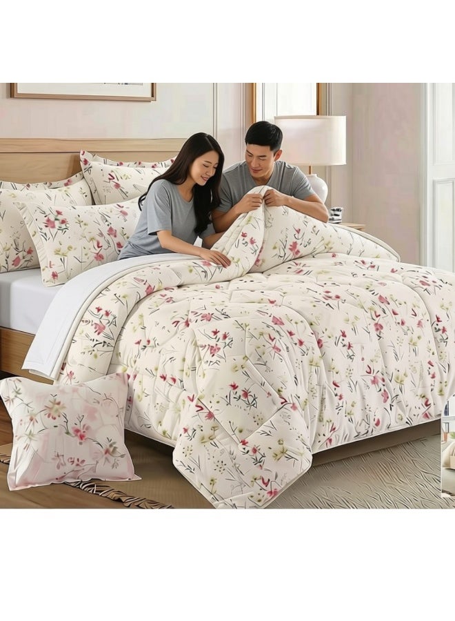 SMART HOME Luxurious Double bedspread made of 100% microfiber, reversible bed cover, double-filled duvet cover set, 8-piece sleeping set (1 filled duvet cover +1 fitted sheet +2 pillowcase +2 pillow Cover +2 Square Pillow Cover). Bedspread measures 260 x 240 cm and duvet covers measure 200x200+30 cm (colors same as the picture) - Image 3