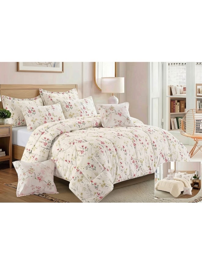 SMART HOME Luxurious Double bedspread made of 100% microfiber, reversible bed cover, double-filled duvet cover set, 8-piece sleeping set (1 filled duvet cover +1 fitted sheet +2 pillowcase +2 pillow Cover +2 Square Pillow Cover). Bedspread measures 260 x 240 cm and duvet covers measure 200x200+30 cm (colors same as the picture) - Image 1