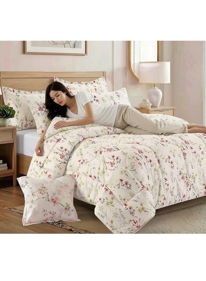 SMART HOME Luxurious Double bedspread made of 100% microfiber, reversible bed cover, double-filled duvet cover set, 8-piece sleeping set (1 filled duvet cover +1 fitted sheet +2 pillowcase +2 pillow Cover +2 Square Pillow Cover). Bedspread measures 260 x 240 cm and duvet covers measure 200x200+30 cm (colors same as the picture) - Image 4
