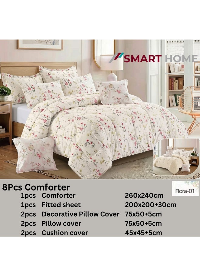 SMART HOME Luxurious Double bedspread made of 100% microfiber, reversible bed cover, double-filled duvet cover set, 8-piece sleeping set (1 filled duvet cover +1 fitted sheet +2 pillowcase +2 pillow Cover +2 Square Pillow Cover). Bedspread measures 260 x 240 cm and duvet covers measure 200x200+30 cm (colors same as the picture) - Image 2