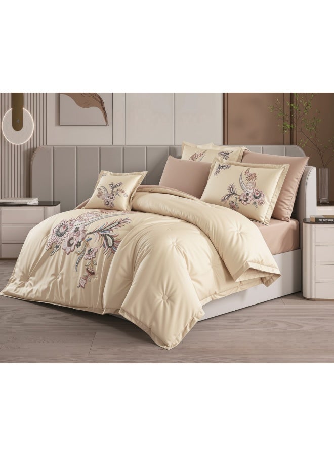 SMART HOME Luxurious Double bedspread made of 100% microfiber, reversible bed cover, double-filled duvet set, 7-piece sleeping set (1 filled duvet +1 fitted sheet +2 pillowcase +2 pillow Cover +1 Square Pillow Cover). Bedspread measures 250 x 230 cm and Fitted Sheet measure 200x200+30 cm (colors same as the picture) - Image 5