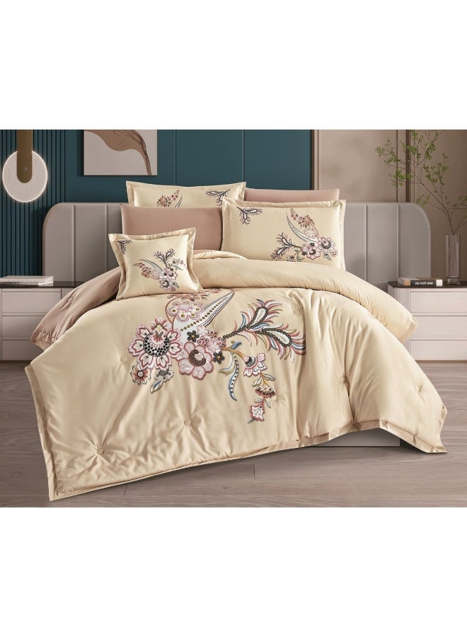SMART HOME Luxurious Double bedspread made of 100% microfiber, reversible bed cover, double-filled duvet set, 7-piece sleeping set (1 filled duvet +1 fitted sheet +2 pillowcase +2 pillow Cover +1 Square Pillow Cover). Bedspread measures 250 x 230 cm and Fitted Sheet measure 200x200+30 cm (colors same as the picture) - Image 1