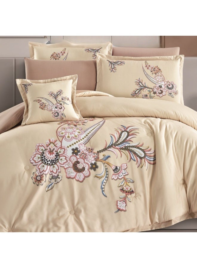 SMART HOME Luxurious Double bedspread made of 100% microfiber, reversible bed cover, double-filled duvet set, 7-piece sleeping set (1 filled duvet +1 fitted sheet +2 pillowcase +2 pillow Cover +1 Square Pillow Cover). Bedspread measures 250 x 230 cm and Fitted Sheet measure 200x200+30 cm (colors same as the picture) - Image 4