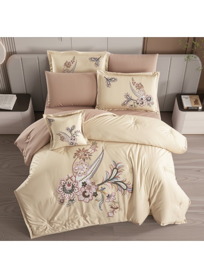 SMART HOME Luxurious Double bedspread made of 100% microfiber, reversible bed cover, double-filled duvet set, 7-piece sleeping set (1 filled duvet +1 fitted sheet +2 pillowcase +2 pillow Cover +1 Square Pillow Cover). Bedspread measures 250 x 230 cm and Fitted Sheet measure 200x200+30 cm (colors same as the picture) - Image 3