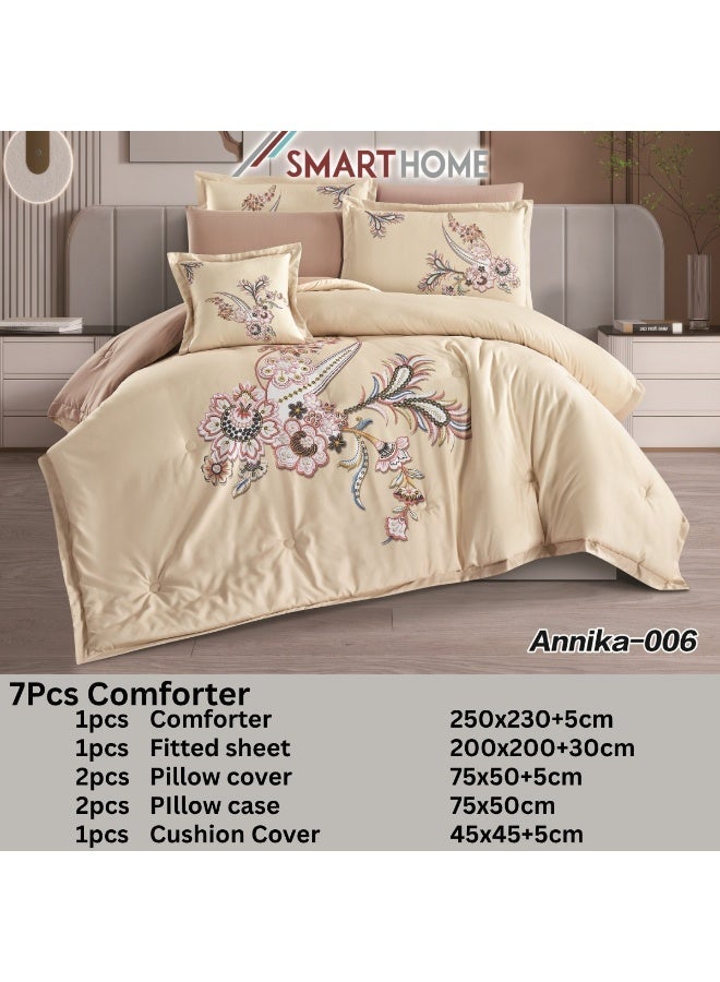 SMART HOME Luxurious Double bedspread made of 100% microfiber, reversible bed cover, double-filled duvet set, 7-piece sleeping set (1 filled duvet +1 fitted sheet +2 pillowcase +2 pillow Cover +1 Square Pillow Cover). Bedspread measures 250 x 230 cm and Fitted Sheet measure 200x200+30 cm (colors same as the picture) - Image 2