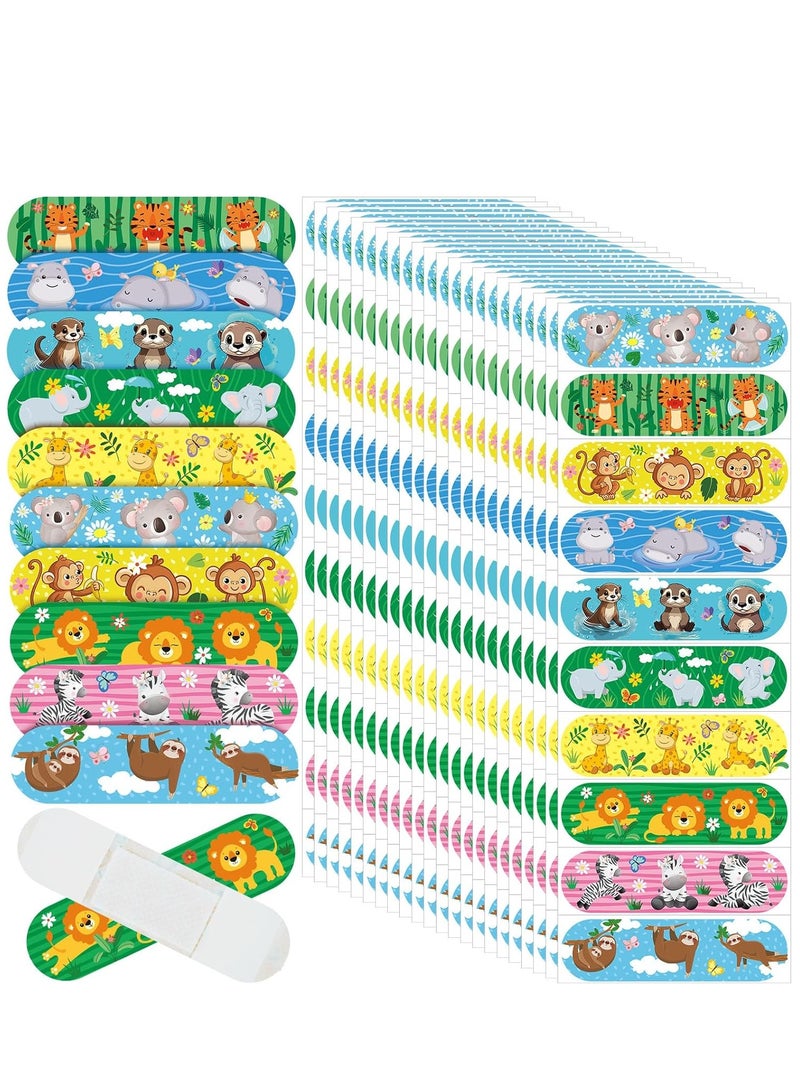 SYOSI 300 Pieces Kids Cartoon Bandages Flexible Adhesive Colorful Cute Bandages Waterproof Knuckle Fingertip Breathable Stickers Protection Care Cuts for Girls Boys Children Animals - Image 1